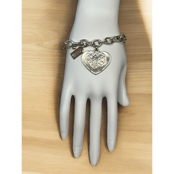 Y2K Coach 925 Sterling Silver Double Heart Pendant Link Bracelet - Picture 3 of 7